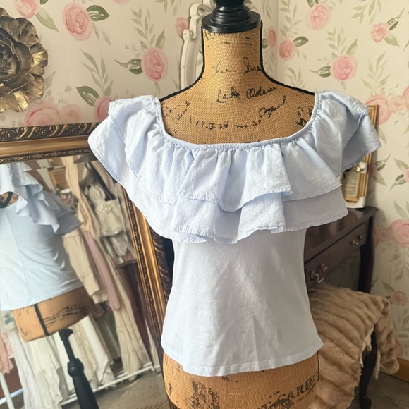 Light Blue Ruffle Off-The-Shoulder Top - Picture 1 of 5